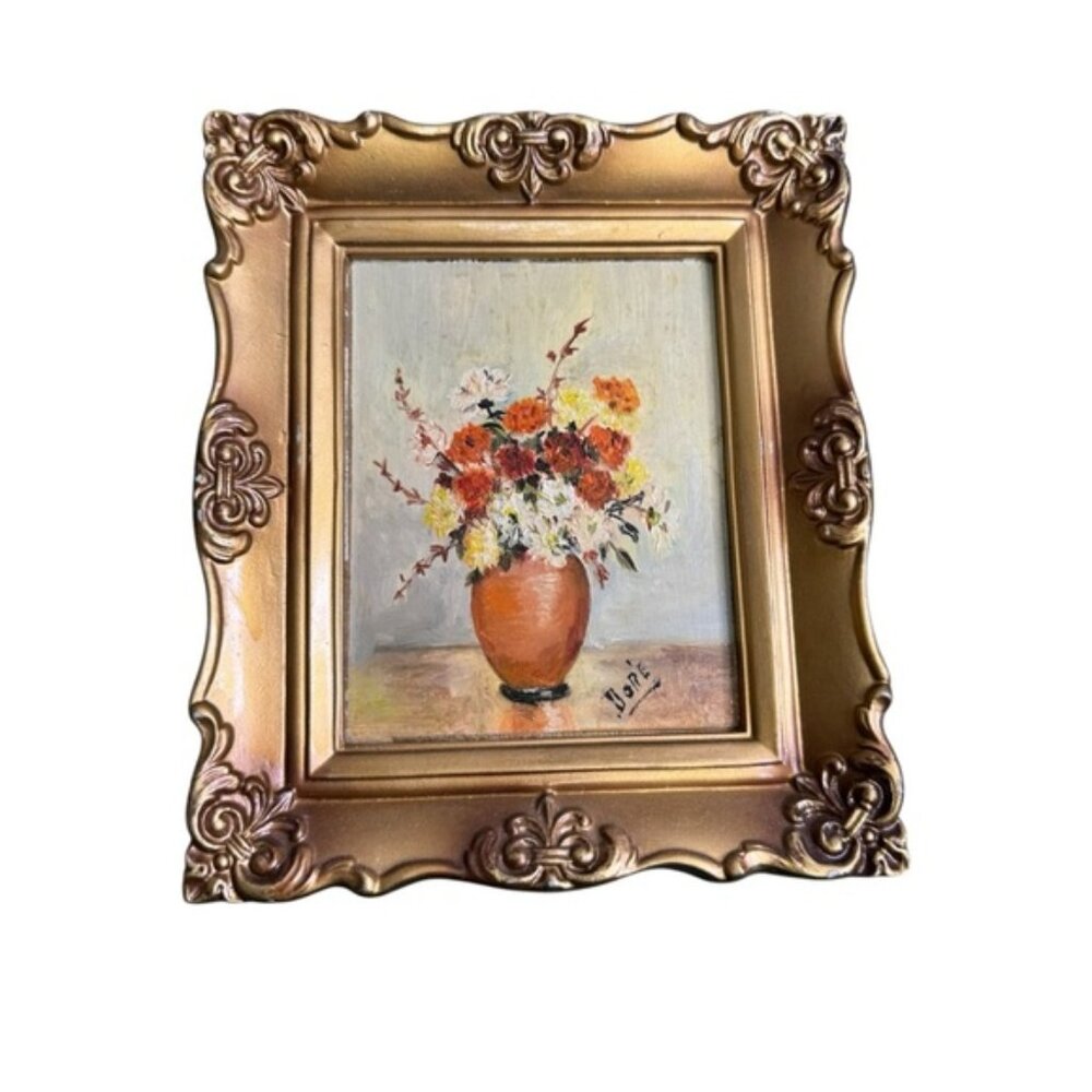 Mini Vintage Oil Painting Floral  Ornate Picture Frame